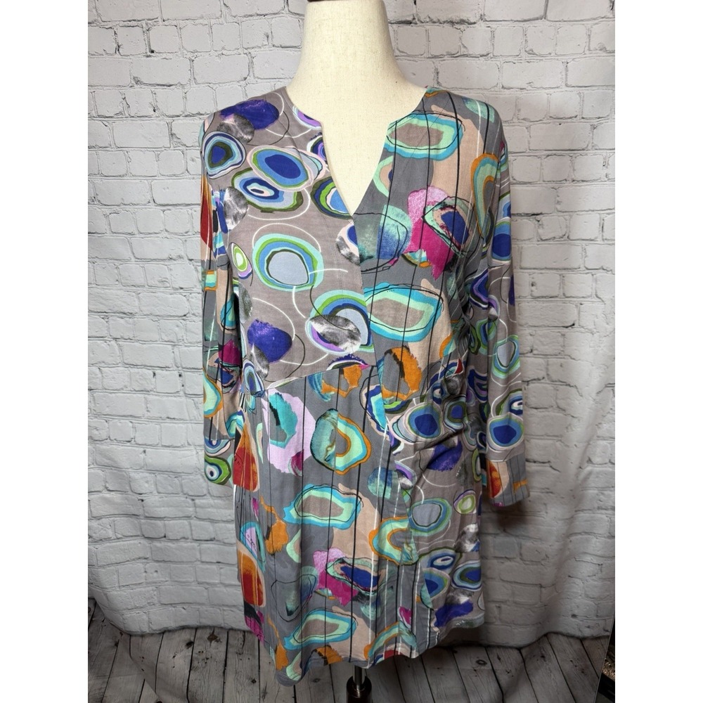 Parsley & Sage Asymmetrical Artsy Tunic Top M Colorful Funky Mixed Media Geometr